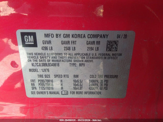 Chevrolet Trax Fwd Lt 2020 KL7CJLSB9LB340618 Image 9