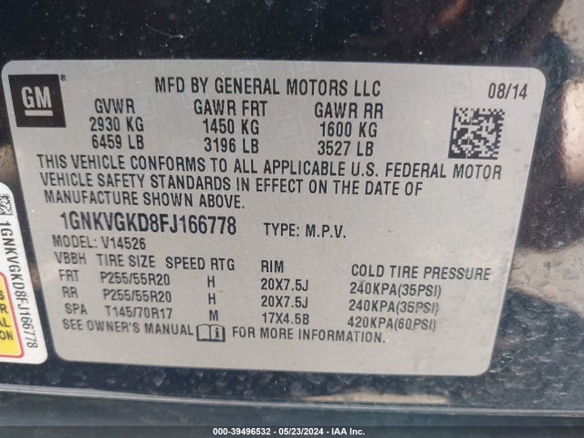 Chevrolet Traverse 1lt 2015 1GNKVGKD8FJ166778 Image 9