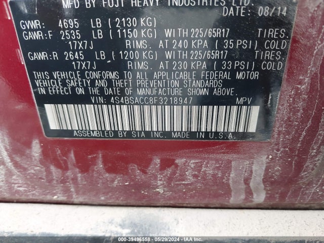 Subaru Outback 2.5i Premium 2015 4S4BSACC8F3218947 Image 9