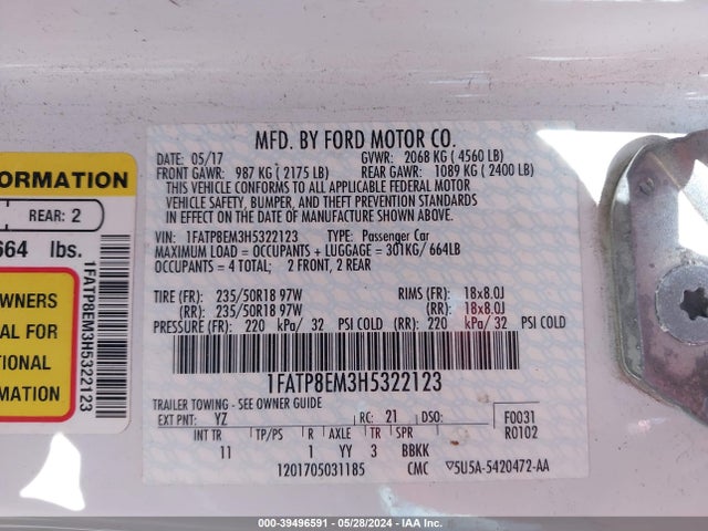 Ford Mustang V6 2017 1FATP8EM3H5322123 Image 9
