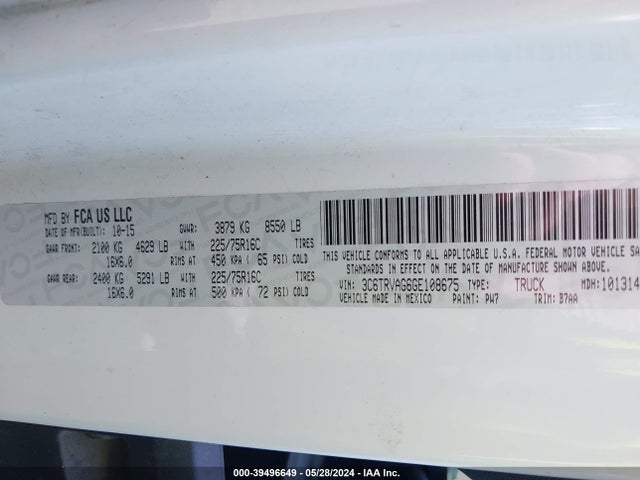 3C6TRVAG6GE108675 RAM Promaster 1500 Low Roof