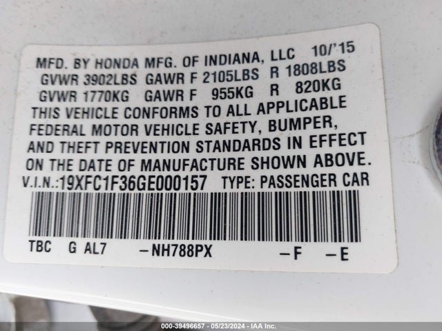 Honda Civic Ex-t 2016 19XFC1F36GE000157 Image 9