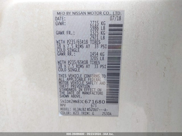 Nissan Pathfinder S 2018 5N1DR2MN8JC671680 Image 9