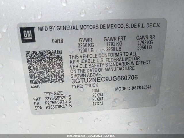 GMC Sierra 1500 Slt 2018 3GTU2NEC9JG560706 Image 9
