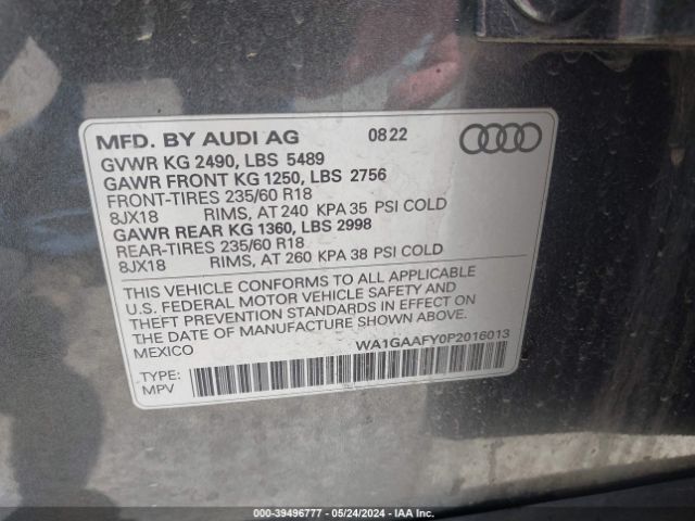 WA1GAAFY0P2016013 Audi Q5 Premium 45 Tfsi S Line Quattro