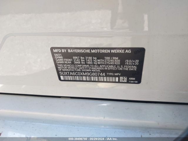 5UXTA6C0XM9G80744 BMW X5 Phev Xdrive45e