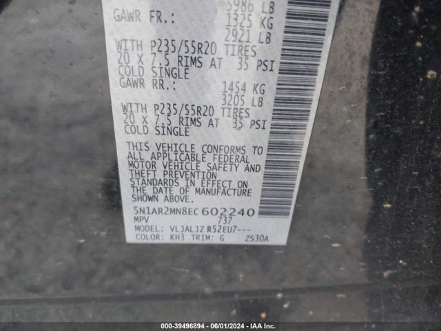 Nissan Pathfinder Platinum 2014 5N1AR2MN8EC602240 Image 9