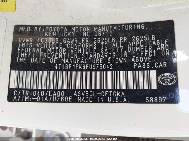 Toyota CAMRY XLE 2015 4T1BF1FK8FU975042 Image 9