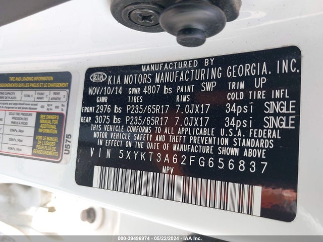 KIA SORENTO LX 2015 5XYKT3A62FG656837 Image 9