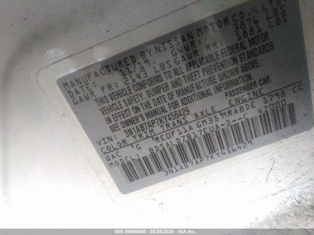 Nissan SENTRA SV 2019 3N1AB7AP7KY456429 Image 9
