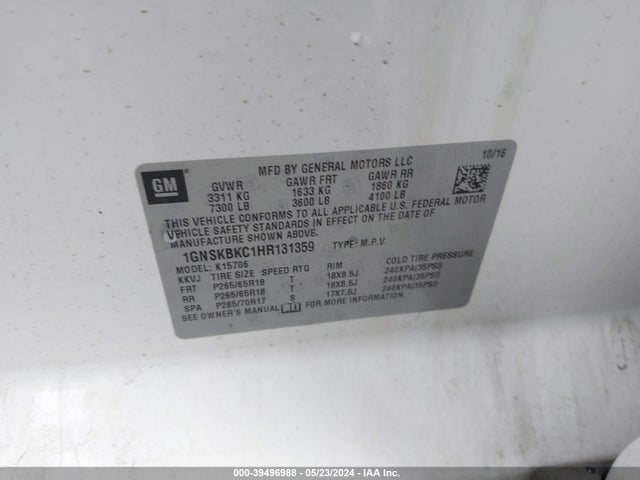 Chevrolet Tahoe Lt 2017 1GNSKBKC1HR131359 Image 9