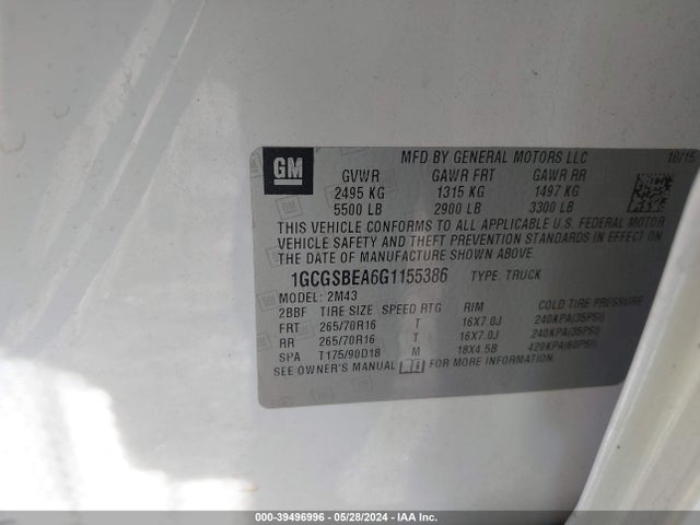 Chevrolet Colorado Wt 2016 1GCGSBEA6G1155386 Image 9