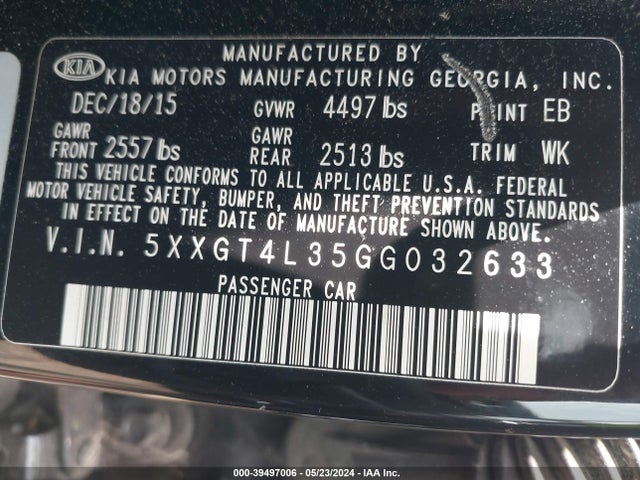 KIA Optima Lx 2016 5XXGT4L35GG032633 Image 9