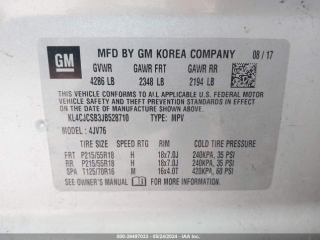 KL4CJCSB3JB528710 Buick Encore Essence