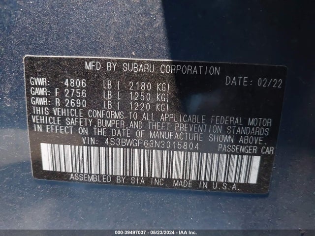 Subaru Legacy Touring Xt 2022 4S3BWGP63N3015804 Image 9