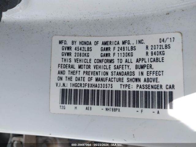 1HGCR3F9XHA030575 Honda Accord Touring V6