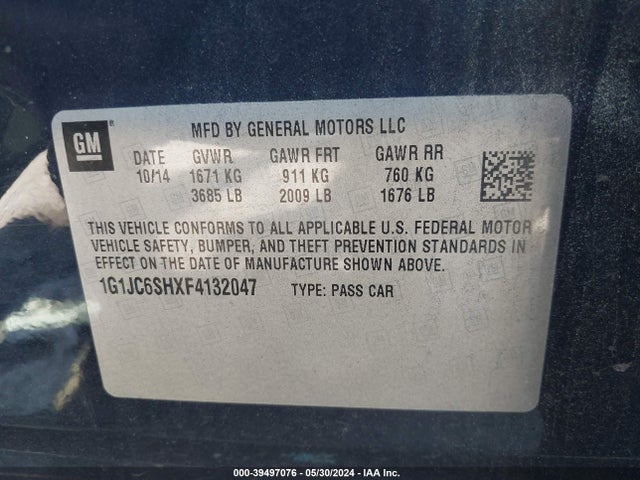 Chevrolet Sonic Lt Auto 2015 1G1JC6SHXF4132047 Image 9