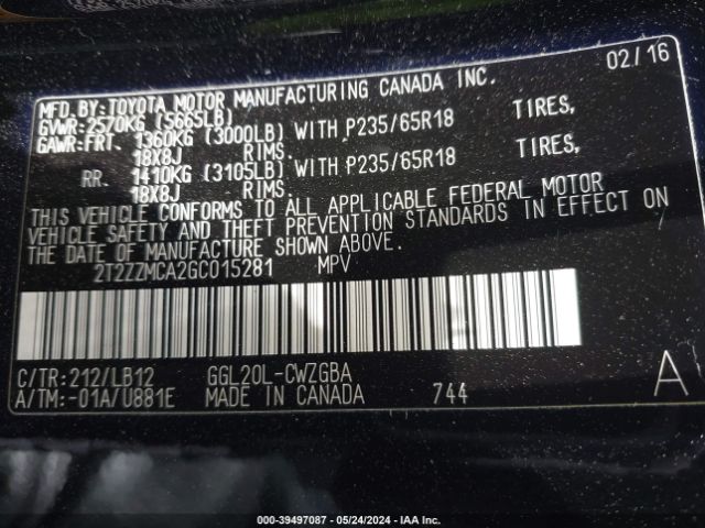 2T2ZZMCA2GC015281 Lexus RX 350