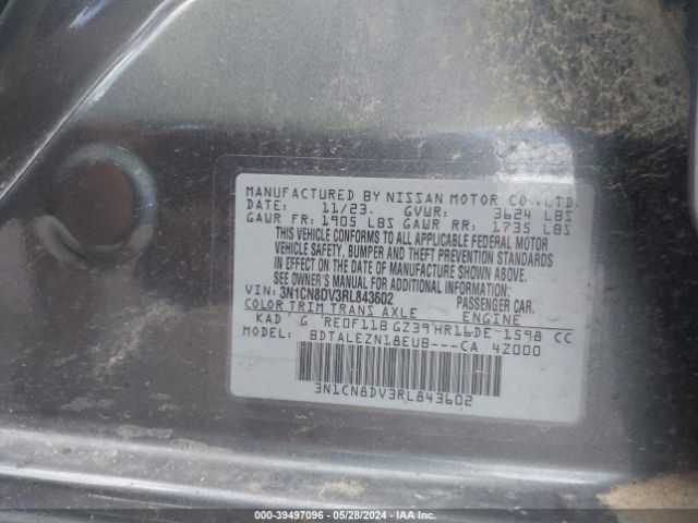 3N1CN8DV3RL843602 Nissan Versa 1.6 S