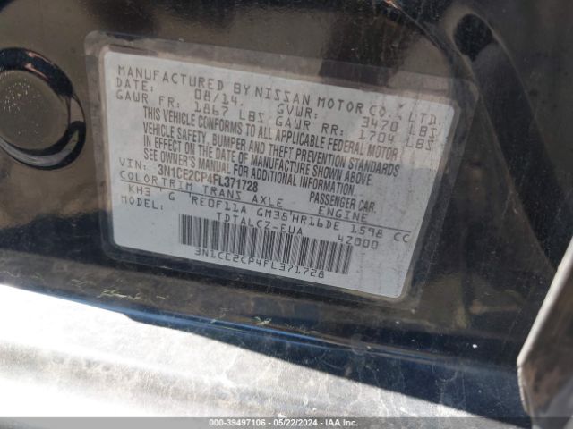 3N1CE2CP4FL371728 Nissan Versa Note S Plus