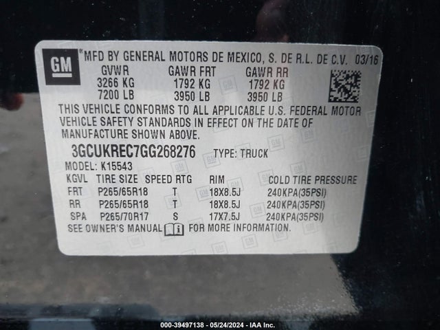 Chevrolet Silverado 1500 2lt 2016 3GCUKREC7GG268276 Image 9