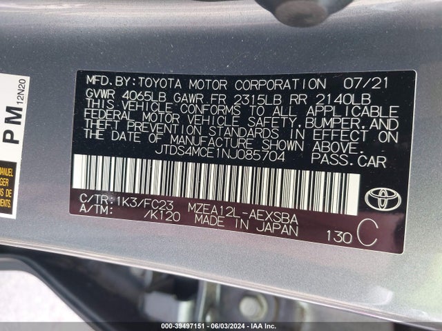Toyota COROLLA SE 2022 JTDS4MCE1NJ085704 Image 9