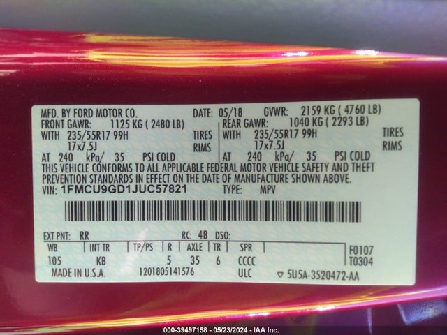 Ford ESCAPE SE 2018 1FMCU9GD1JUC57821 Image 9