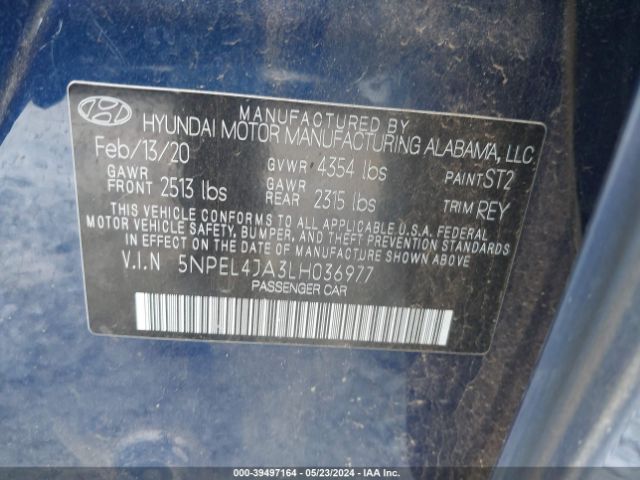 5NPEL4JA3LH036977 Hyundai SONATA SEL