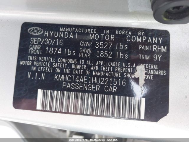 KMHCT4AE1HU221516 Hyundai ACCENT SE