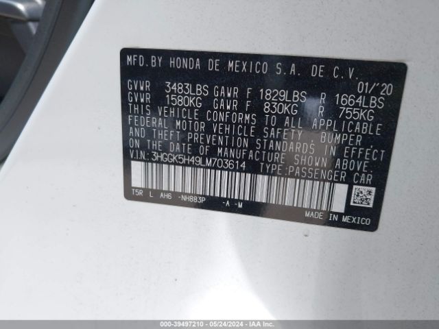 3HGGK5H49LM703614 Honda FIT LX