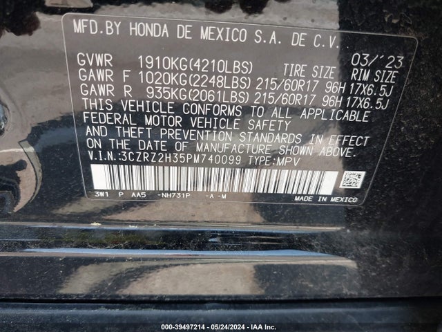 Honda Hr-v Awd Lx 2023 3CZRZ2H35PM740099 Image 9