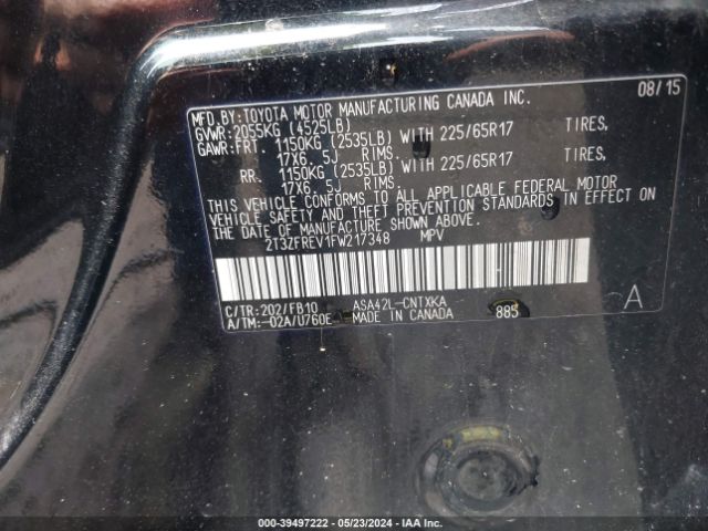 2T3ZFREV1FW217348 Toyota RAV4 LE