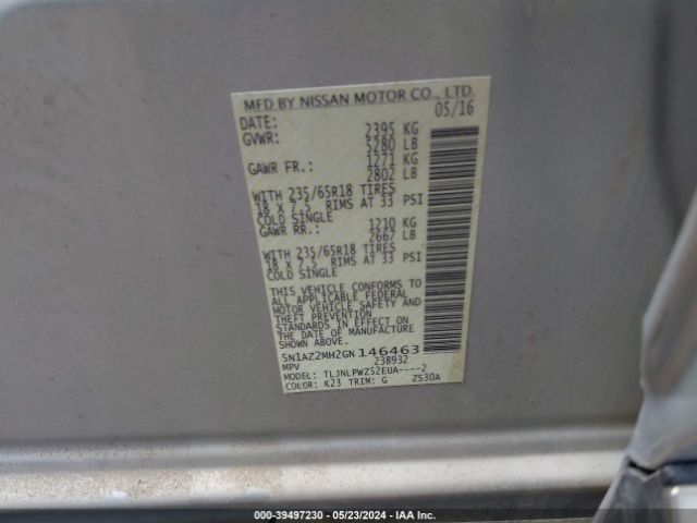 5N1AZ2MH2GN146463 Nissan MURANO S