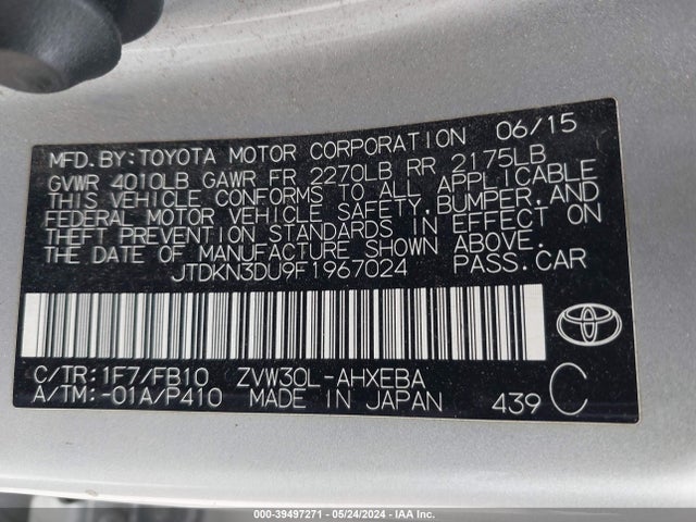 Toyota Prius Three 2015 JTDKN3DU9F1967024 Image 9