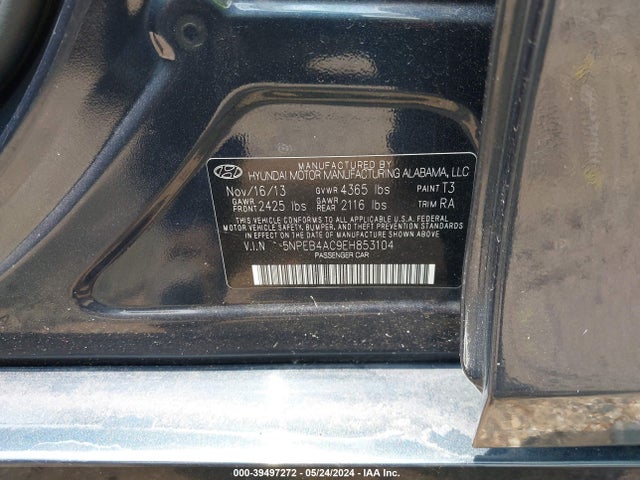 Hyundai SONATA GLS 2014 5NPEB4AC9EH853104 Image 9
