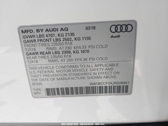 WA1BCCFSXJR028941 Audi Q3 2.0t Premium/2.0t Sport Premium