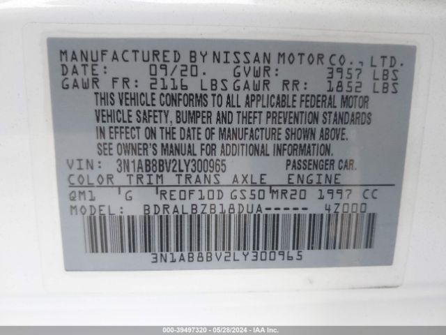 3N1AB8BV2LY300965 Nissan Sentra S Xtronic Cvt