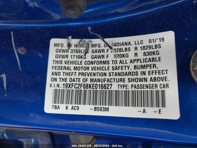 Honda Civic Lx 2019 19XFC2F68KE016627 Image 9