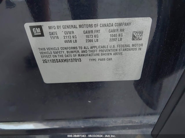 Chevrolet IMPALA 1LT 2017 2G1105SAXH9137013 Image 9
