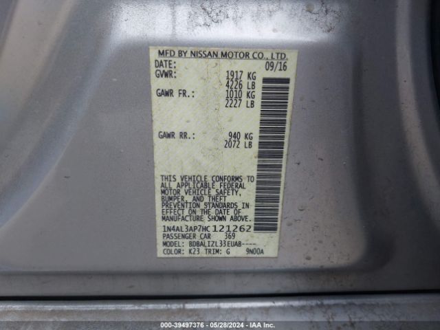 1N4AL3AP7HC121262 Nissan Altima 2.5/2.5 S/2.5 Sl/2.5 Sr/2.5 Sv