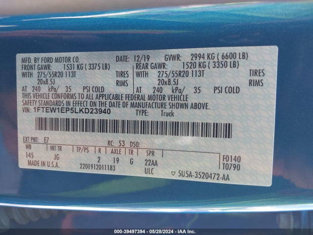 Ford F-150 Xl 2020 1FTEW1EP5LKD23940 Image 9