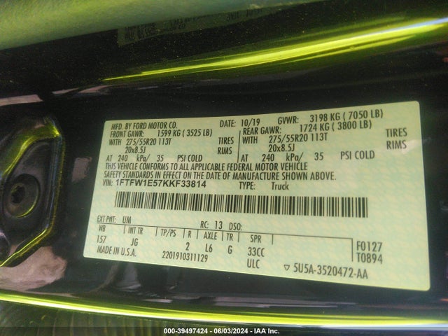 Ford F-150 Xl 2019 1FTFW1E57KKF33814 Image 9
