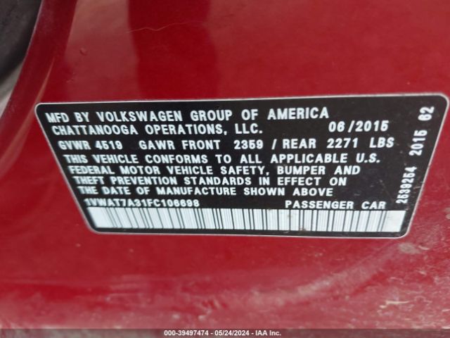 1VWAT7A31FC106698 Volkswagen Passat 1.8t Limited Edition