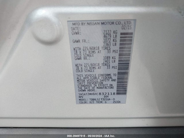 Nissan Rogue Sl 2015 5N1AT2MV6FC832118 Image 9