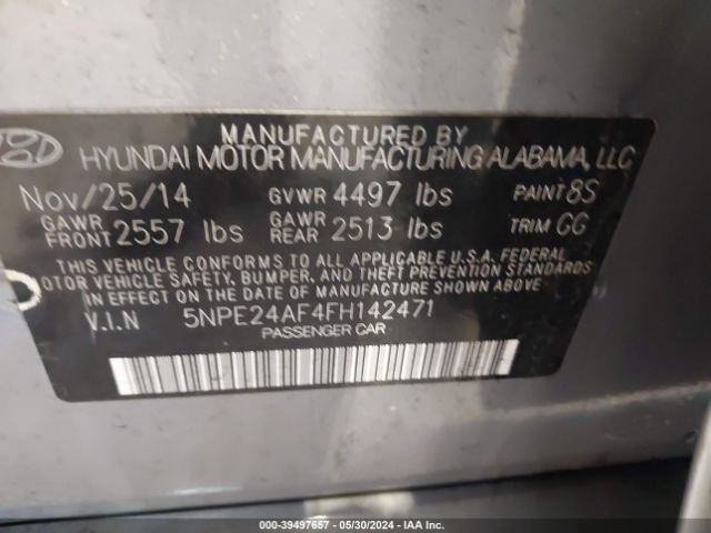 5NPE24AF4FH142471 Hyundai SONATA SE