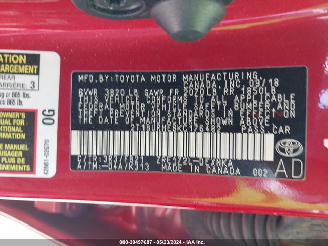 Toyota COROLLA LE 2019 2T1BURHE8KC176482 Image 9
