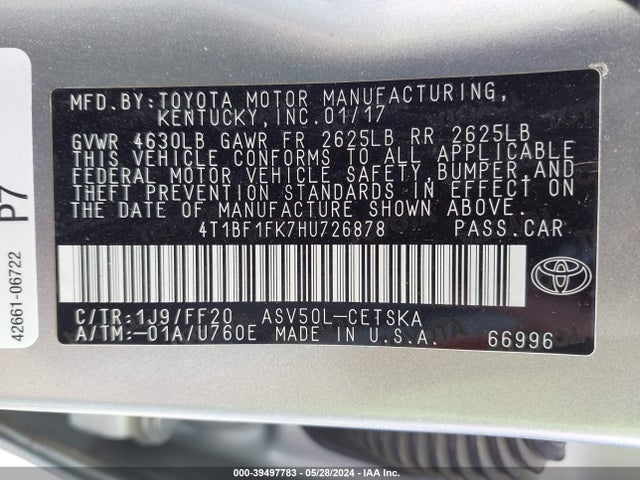 Toyota CAMRY SE 2017 4T1BF1FK7HU726878 Image 9