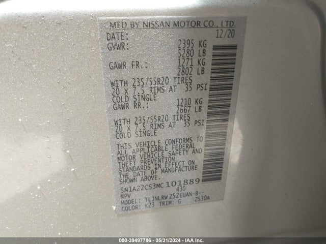 Nissan Murano Sl Intelligent Awd 2021 5N1AZ2CS3MC101889 Image 9