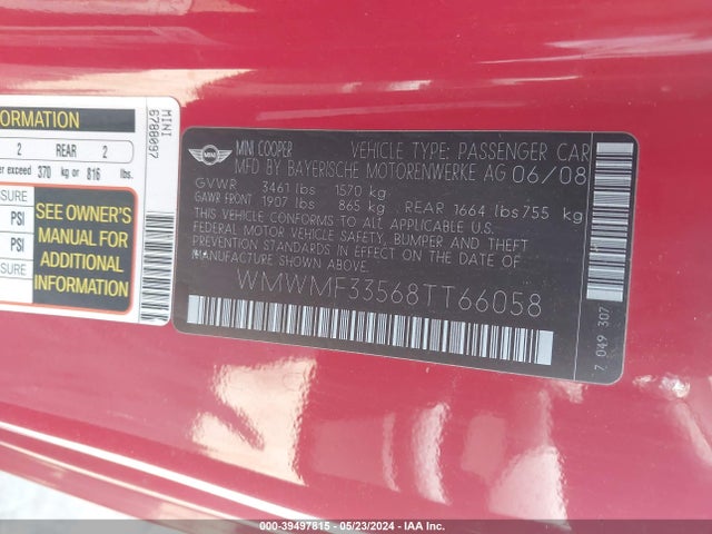 2008 MINI COOPER WMWMF33568TT66058 Photo 8