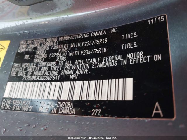 2T2BZMCA3GC007644 Lexus RX 350
